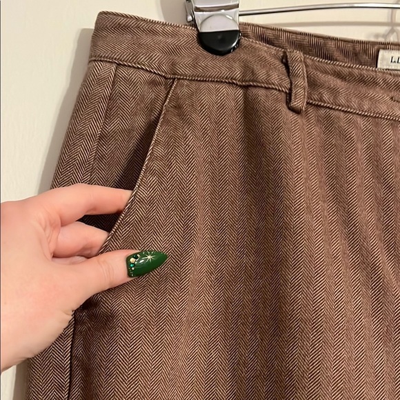 L.L. Bean Women’s Straight Leg Cotton Pants Brown Herringbone Trousers - Picture 3 of 6